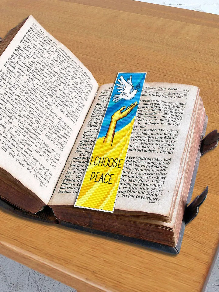 Bookmark Ukraine cross stitch pattern PDF Handmade bookmark I Choose Peace cross stitch quote Peace sign Modern xstitch chart #B33