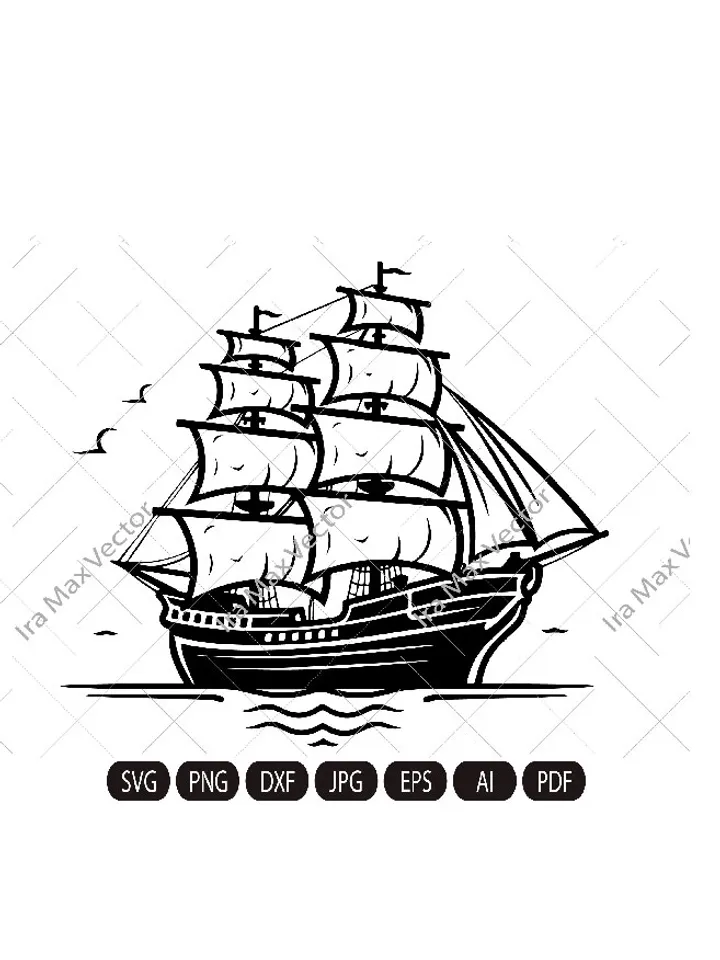 Pirate Ship Svg, Ship Svg, Sail boat Svg, Pirate Ship Clipart, Pirate Ship Cricut, Sea Ship Svg, Pirate Ship Shirt, Pirate Png, Ship logo
