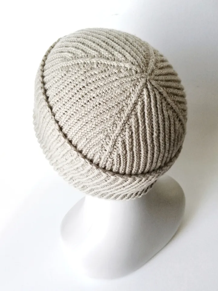 Handmade Merino Wool Men's Beanie: Ribbed Knit, Seamless Comfort, Fisherman Style, Cozy and Warm Hat with Fold-up Cuff. FREE SHIPPING!