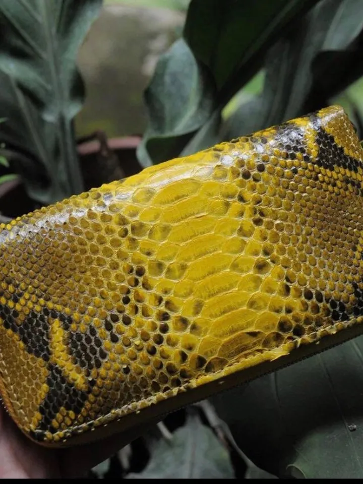 Wallet genuine python skin yellow snake color, women wallet, leather lady wallet, classic zip wallet, designer wallet handmade, money wallet
