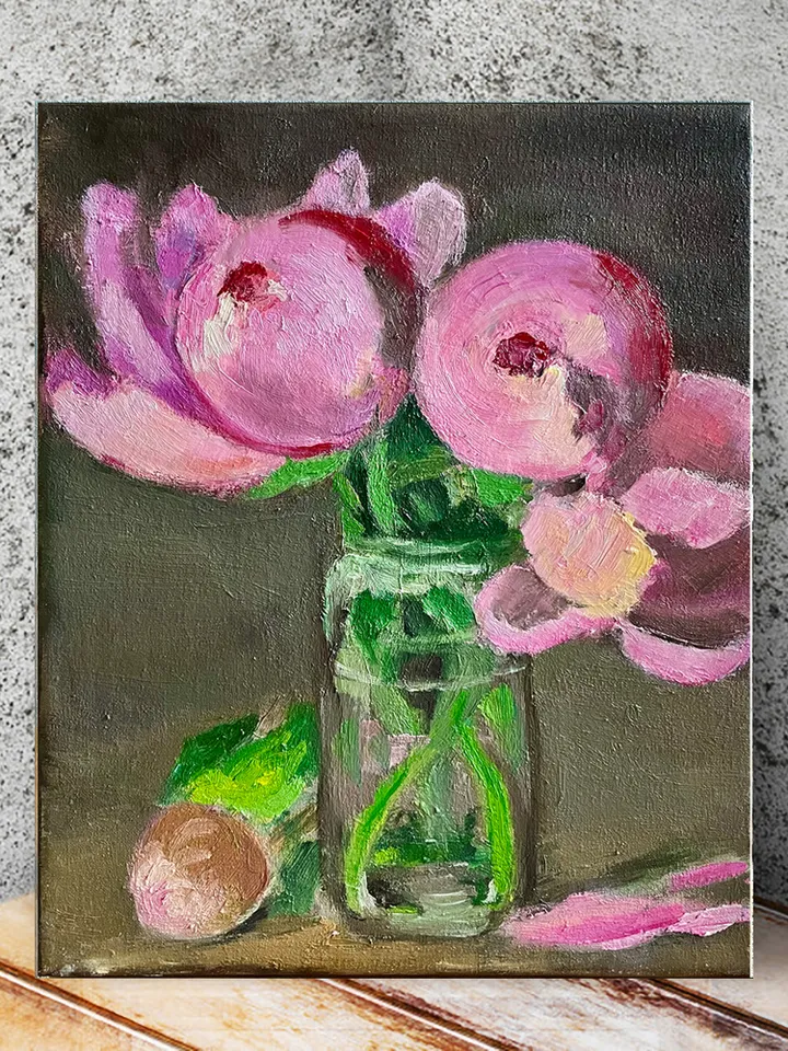 Original oil painting on Canvas Peony Flower Painting Pink Floral Wall Art