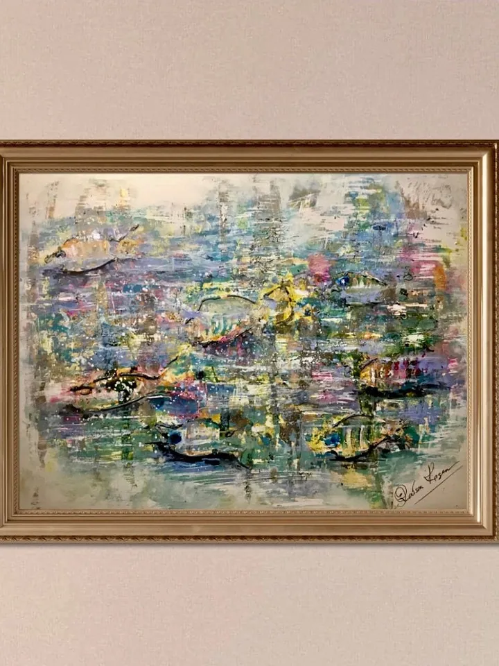 Abstract aquarium original mix media artwork on yupo paper,abstract wall art,unique handmade painting home decoration or gift.