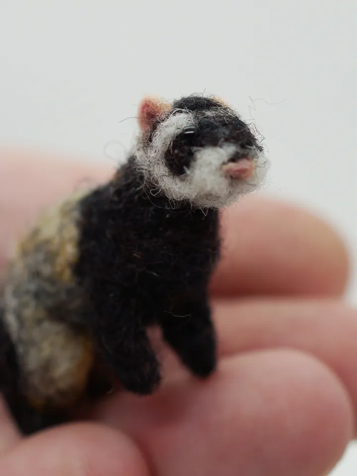 Needle felted ferret miniature, tiny ferret portrait, pet portrait, ferret figurine