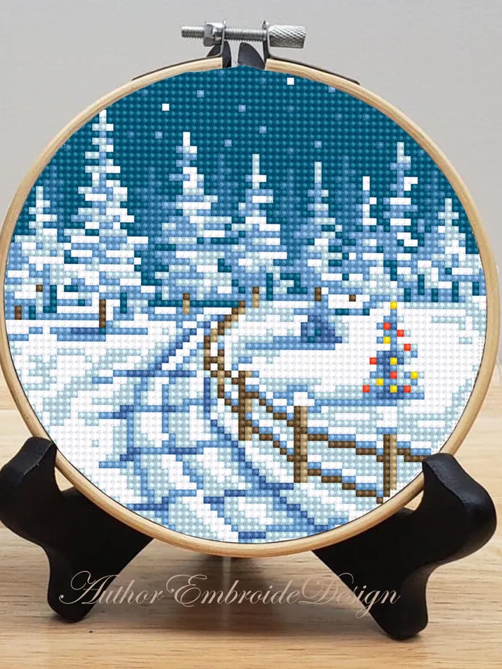 Winter landscape cross stitch pattern PDF download Winter forest cross stitch chart, Small Christmas pattern digital PDF, Snow pattern #N162