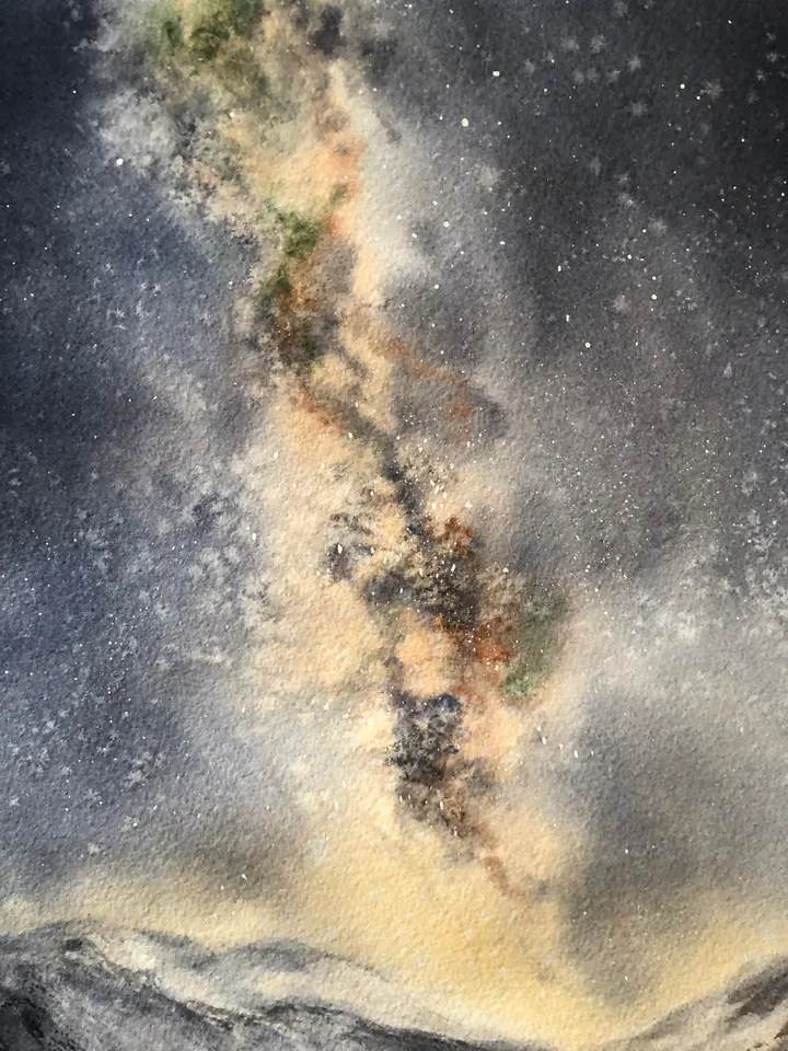 Milky Way Art Space Painting Landscape Watercolor Stars Wall Art Night Sky