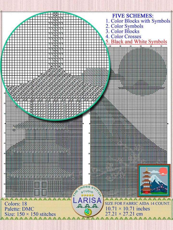 Pagoda Cross Stitch Pattern | Mount Fuji