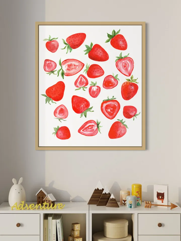 Strawberry Watercolor Painting Wall Art Print, Food Wall Art, Kids Gift, Cute Strawberry, Summer Fruit, Strawberry Pop Art Print, Red Print