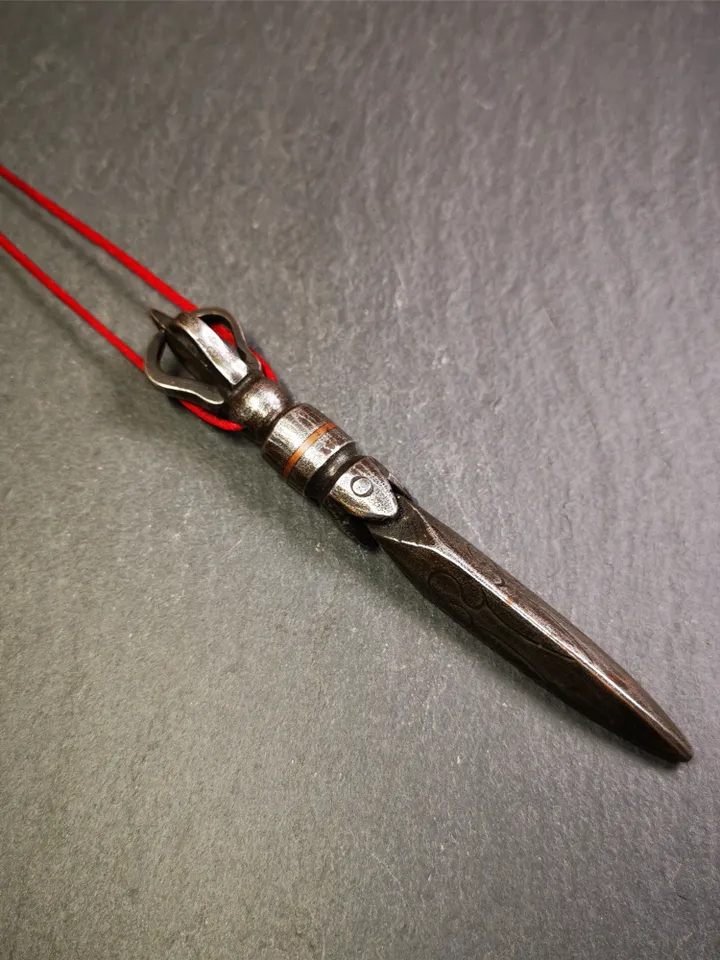 Gandhanra Handmade Tibetan Buddhist Ritual Implement - Kila -Dorje Phurba,Made of Cold Iron inlaid with Copper,3.9"