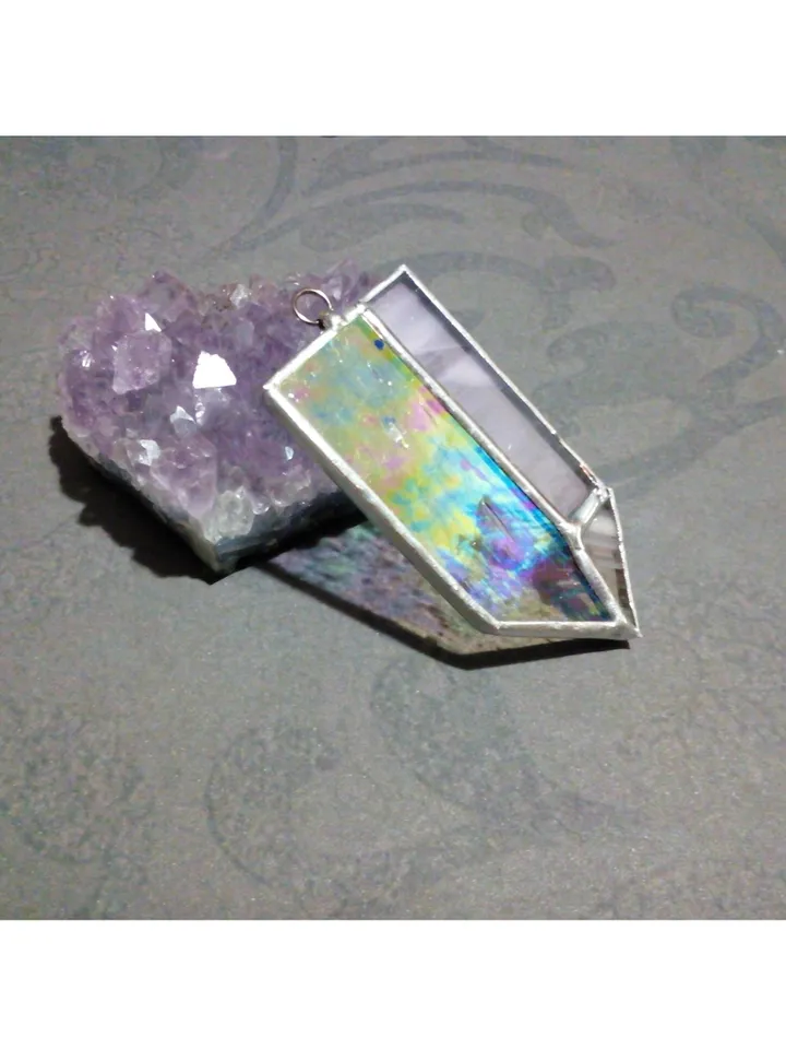 Glass crystal, semi precious stone imitation, simple stained glass, iridescent stained glass, Minimalist necklace