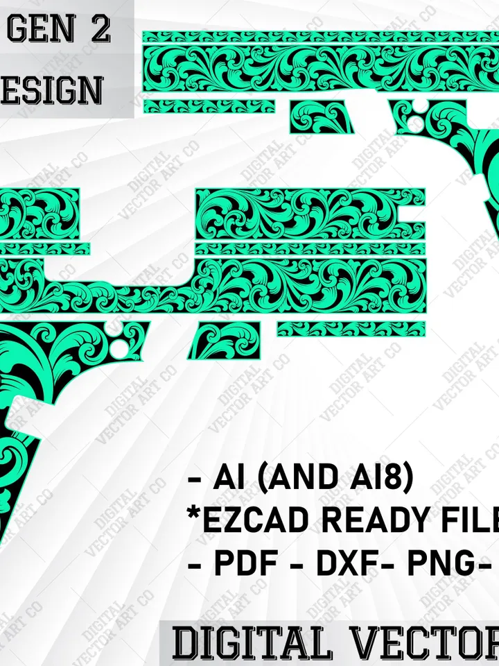 Glock 21 Gen 2 Scroll Design Laser cut svg file | Laser Engraving | Vintage Gun Design | Svg Laser Cut files | Scrolls | Ornamentals