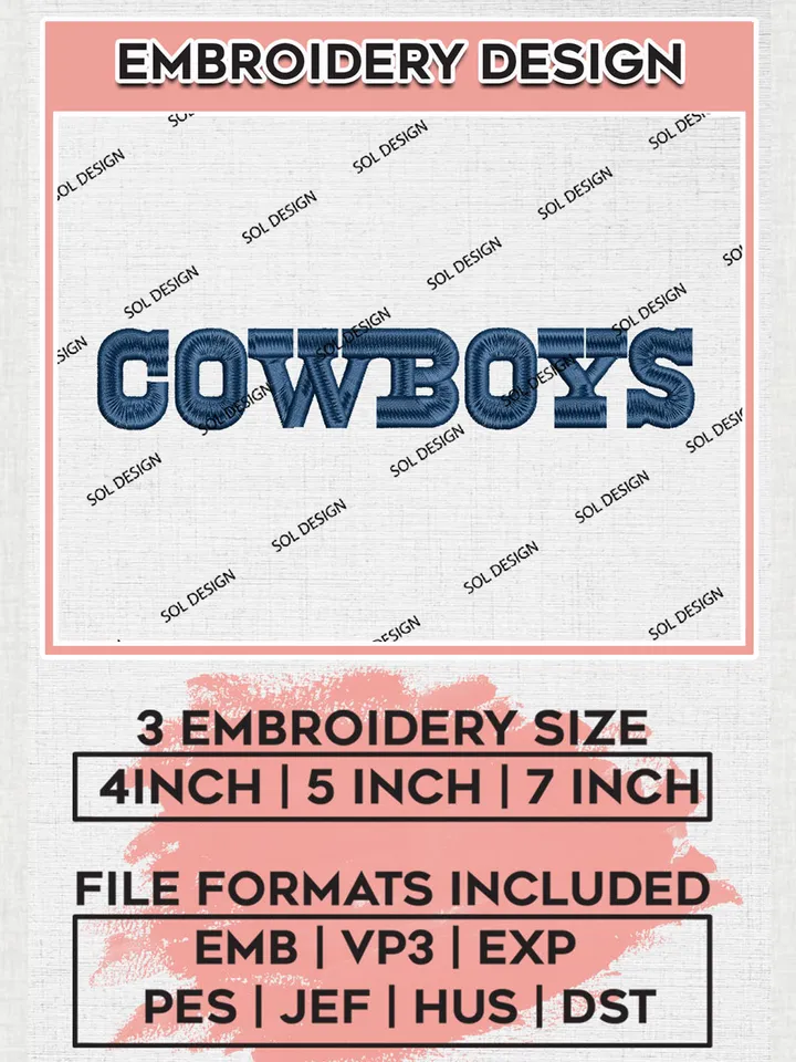 Dallas Cowboys Wordmark Logo Embroidery Designs, NFL Cowboys, NFL Logo Embroidery Files, NFL Dallas Cowboys Machine Embroidery Design, Digital Download
