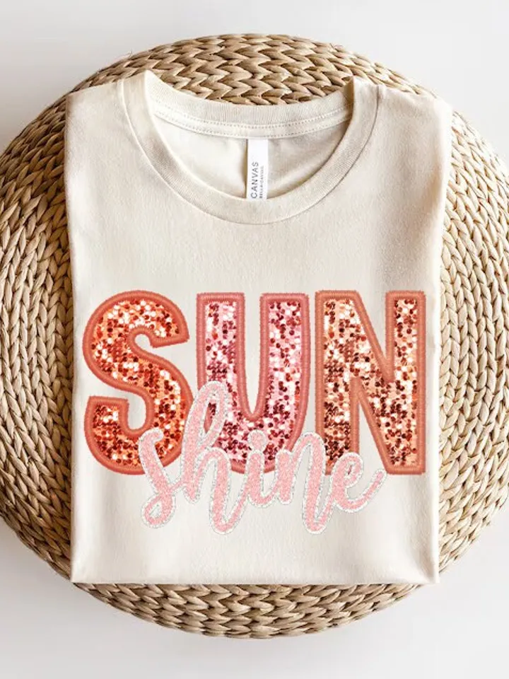 Sunshine PNG Faux Sequins Embroidered Letters Springbreak Shirt Design Sunshine Shirt Design Here summer png, boho png,retro png sublimation
