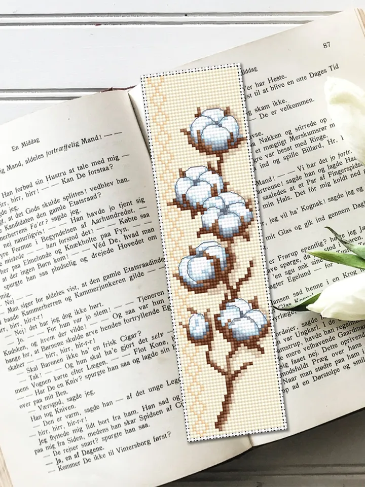 Cotton plant bookmark cross stitch pattern PDF download Modern handmade bookmark digital PDF, Floral cross stitch chart, Bavovna plant #B138