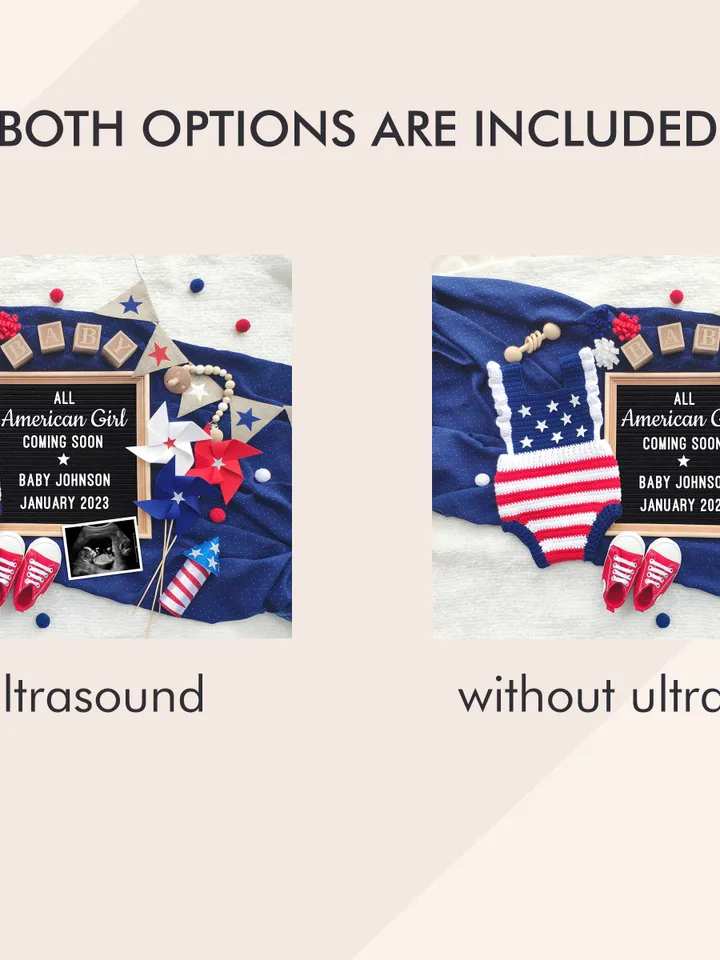 4th of July Pregnancy Announcement Digital, American Girl Baby Announcement 4th of July Baby Announcement Editable Digital Template