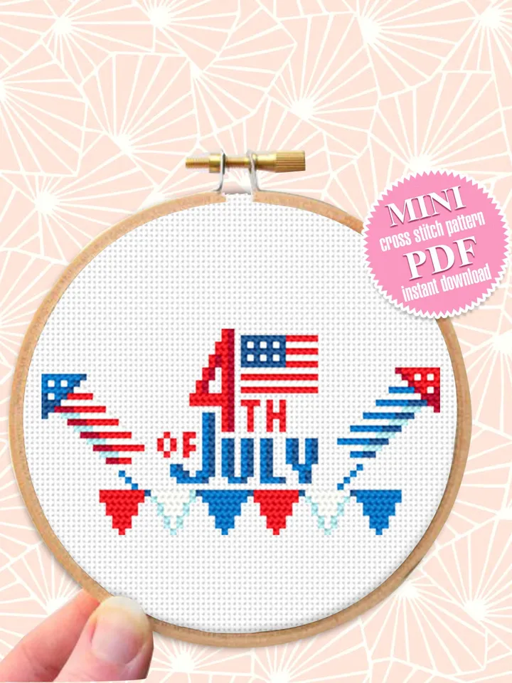 Independence Day july 4 cross stitch pattern PDF download American flag cross stitch chart, Patriotic cross stitch, Firework embroidery #T20