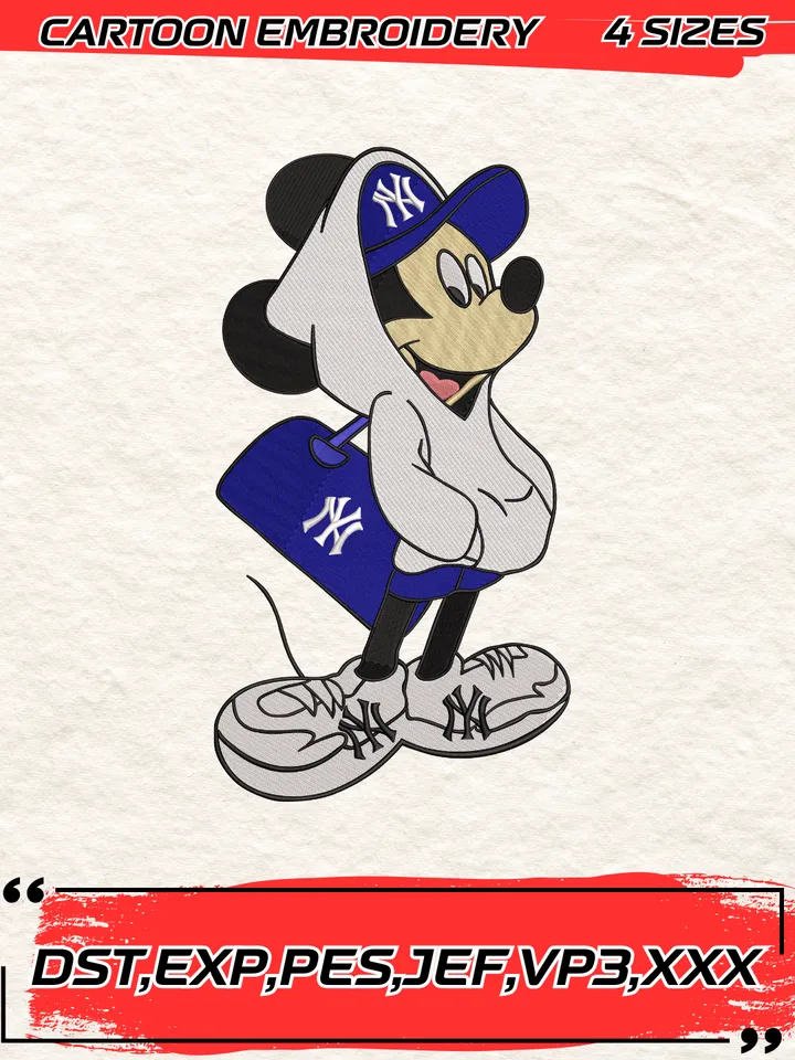 Disney Mickey Mouse Yankees Embroidery Designs,Disney Mickey Embroidery Design,4 Sizes, Digital Download