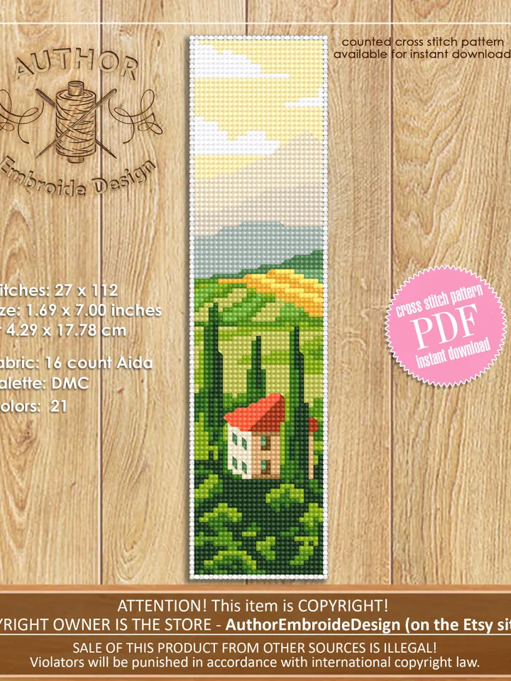 Bookmark Italy cross stitch pattern digital PDF Handmade bookmark nature embroidery beginners Instant download Gift for book lover #B17