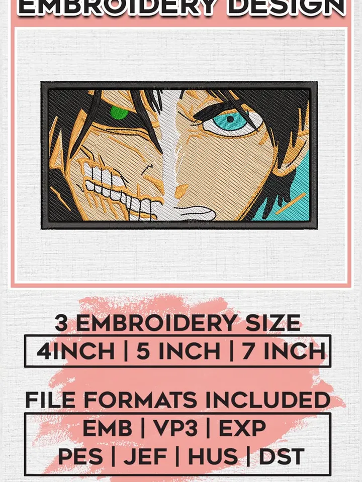 Eren Yeager Embroidery Designs, Eren Logo Embroidery Files, Attack on Titan Machine Embroidery Pattern, Digital Download EMB_ANIME_250
