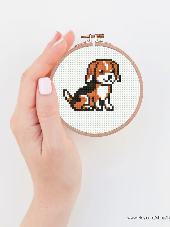 Bundle of 2 mini puppy Cross stitch patterns contemporary dogs Beagle animals beginner counted modern chart gift DIY embroidery instant PDF