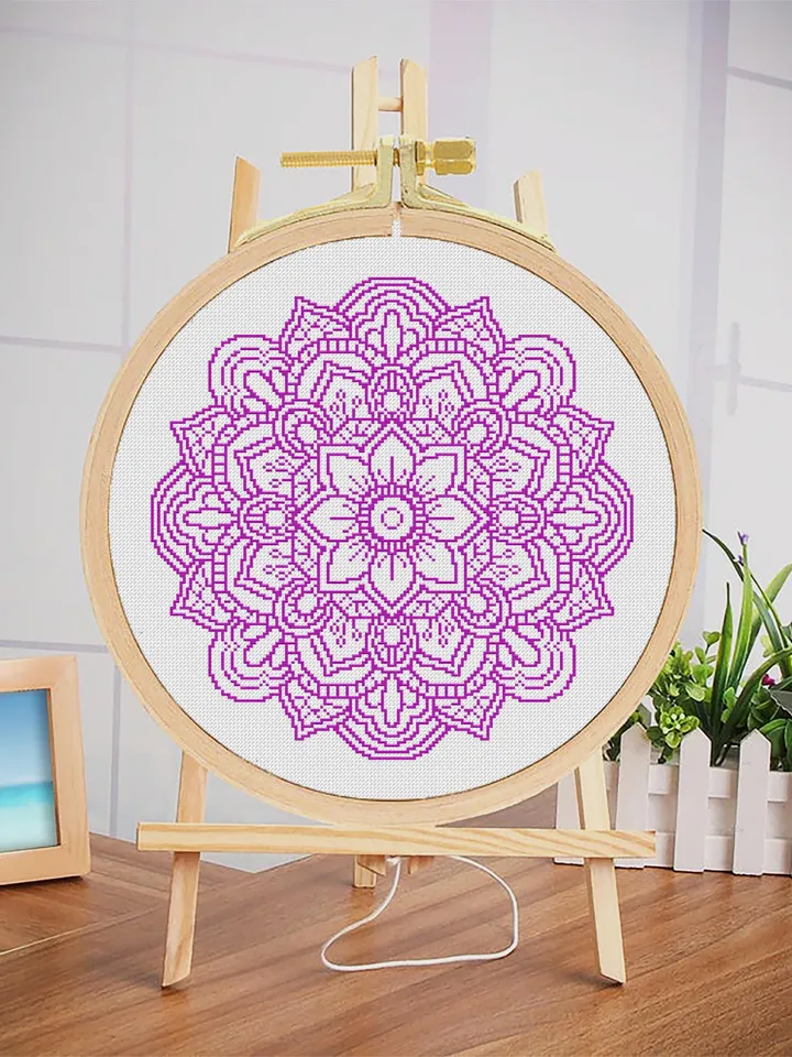 Flower mandala cross stitch pattern download PDF Mandala ornament embroidery PDF Monochrome cross stitch Floral ornament cross stitch #M75