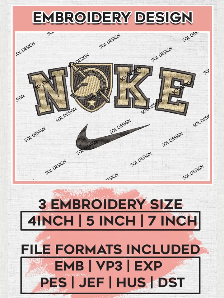 Nike Army Black Knights Machine Embroidery Design, NCAA Army Black Knights Embroidery Design Design files, NCAA Embroidery Designs, NCAA Machine Embroidery Designs, Digital Download