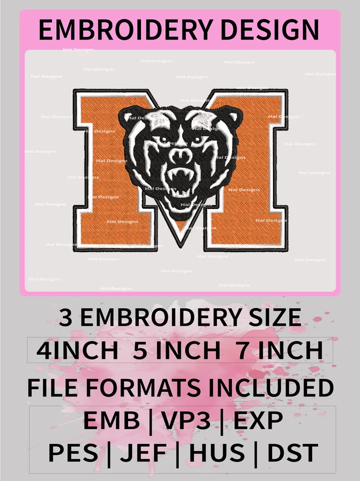 NCAA Mercer Bears Embroidery File, 3 Sizes, 6 Formats, NCAA Machine Embroidery Design, NCAA Logo, NCAA Teams