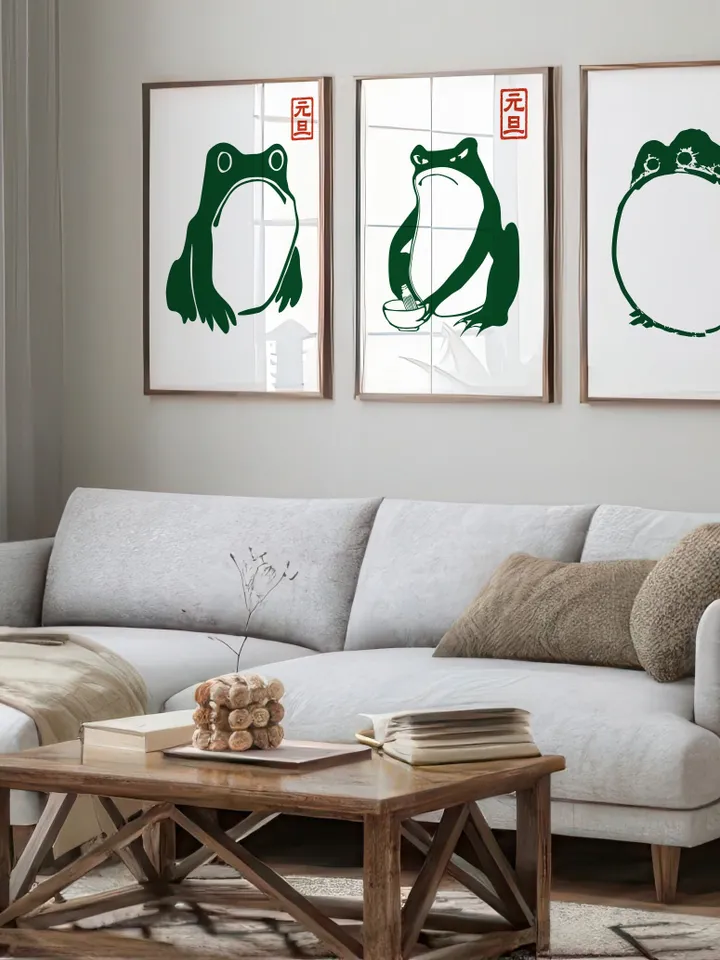 Japanese Matsumoto Hoji Frog Set of 3, Vintage Frog Woodblock Poster, Ukiyo-e Frog Print, Japanese Frog Printable Wall Art, Digital Download