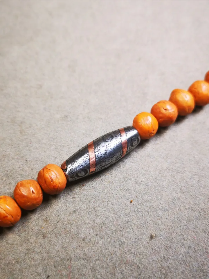 Gandhanra Handmade Tibetan Mala Spacer Beads,Cold Iron Stripe Dzi Marker Beads for Prayer Beads Necklace Accessories
