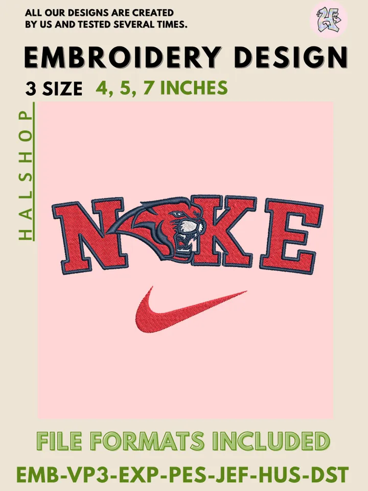 NCAA Houston Cougars Nike Logo Embroidery Design | Machine Embroidery File | 3 Sizes, 6 Formats | NCAA College Team Design