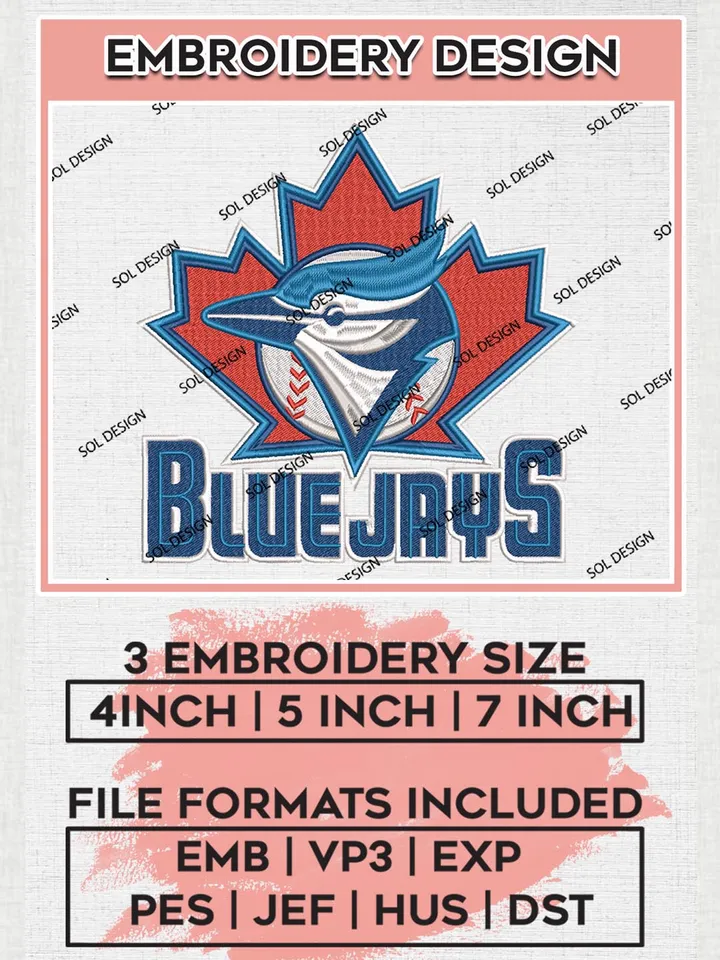 MLB Blue Jays Logo Embroidery Design Files, MLB Toronto Blue Jays Team Embroidery, MLB Teams, 3 sizes, MLB Machine embroidery designs, Digital Download