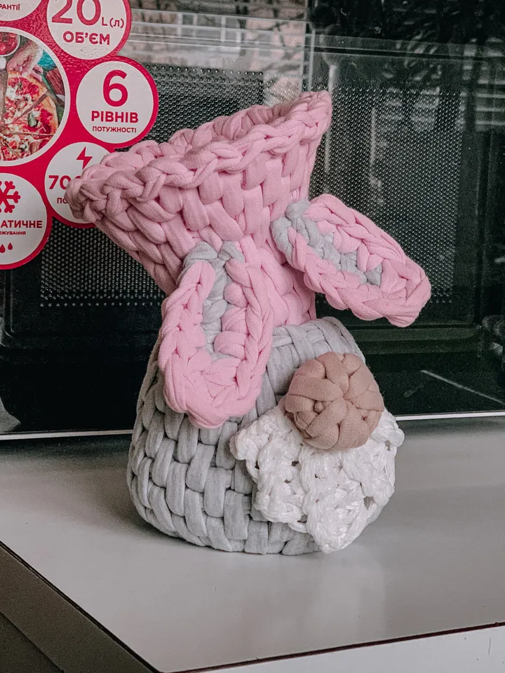 Scandinavian Easter gnome bunny basket, Nordic gnome, crochet gift for lucky, interior gift, bathroom bedroom storage, huge