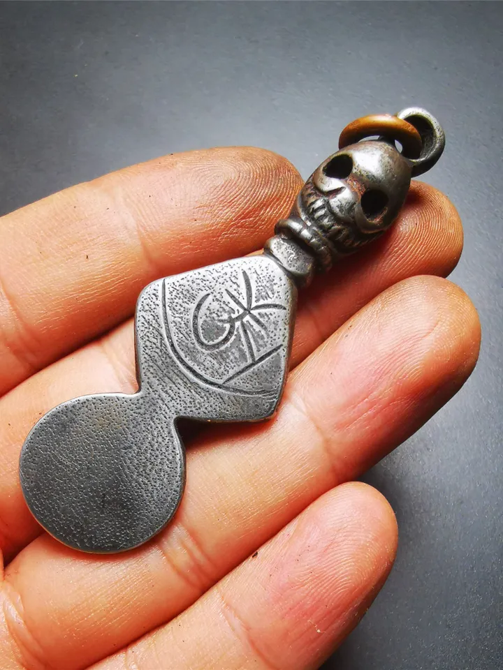 Gandhanra Vintage Skull Sītavana Phurba Amulet,Kila,Kilaka Pendant, Handmade Cold Iron Amulet