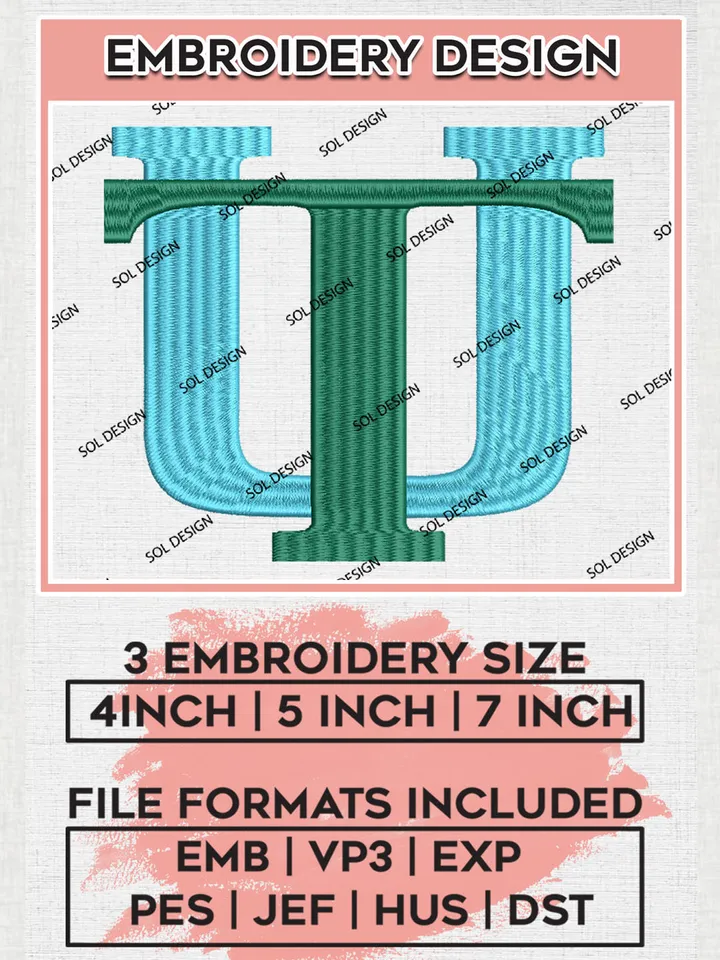 NCAA UT Wave Team Logo Embroidery Design Files, NCAA Tulane Green Wave Machine Embroidery, NCAA Teams, 3 sizes, NCAA Machine embroidery designs, Digital Download