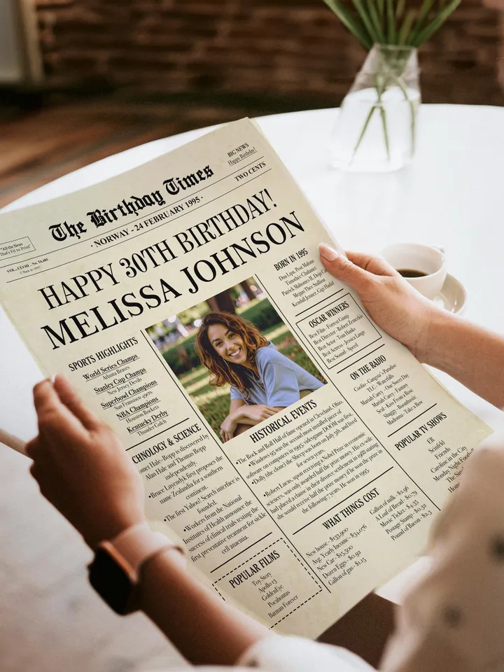 30th Birthday Newspaper Poster – Born in 1995 Sign, Back in 1995 Printable Gift, 30th Birthday Decorations for Him or Her