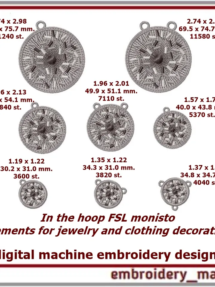 In the hoop FSL embroidery designs for jewelry, decor clothes ITH