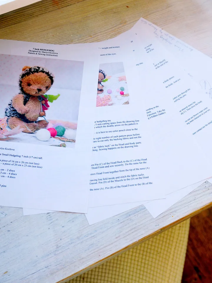 PDF Sewing ePattern and Instructions 7" Hedgehog/ DIY pattern for fully jointed hedge/ artist author' hedgehog pattern
