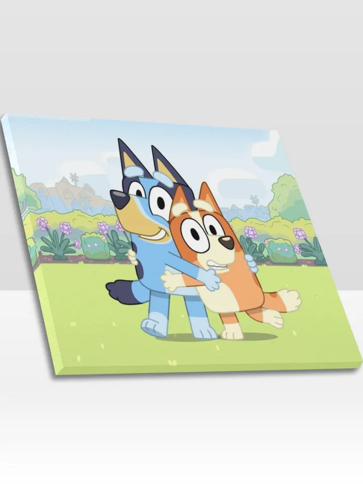 Bluey and Bingo Frame Canvas Print, Wall Art Home Decor Poster
