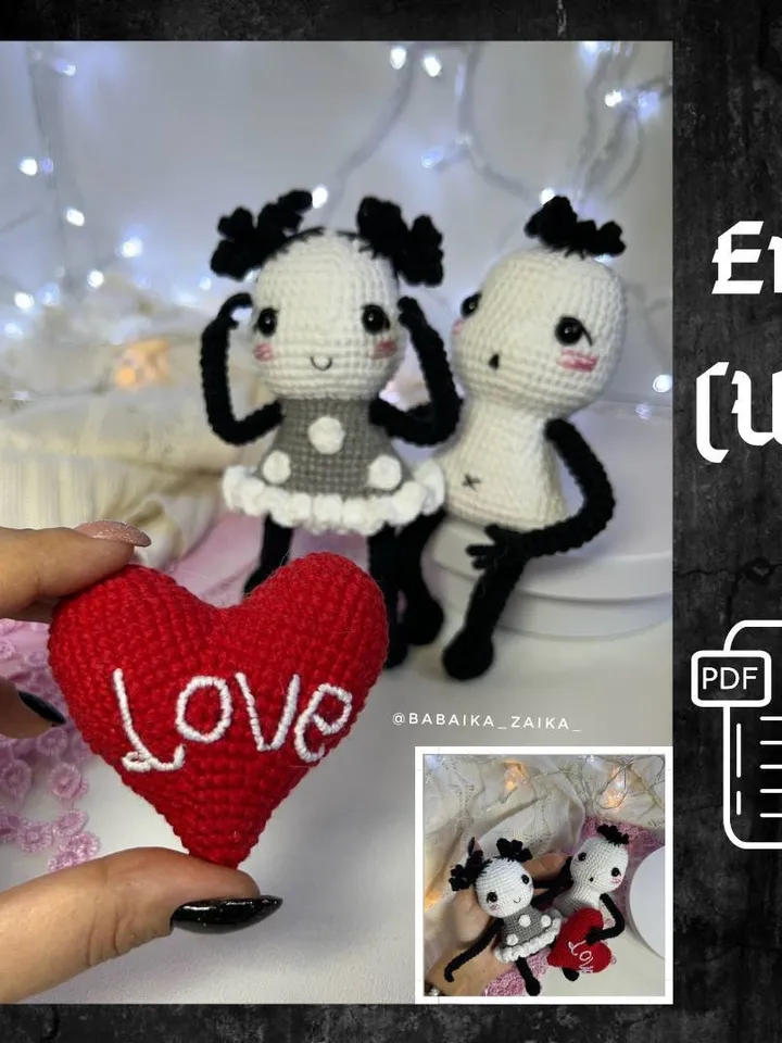 PDF Dolls in Love Crochet Pattern, Amigurumi Couple, Valentine's Day Gift, Crochet Doll Boy and Girl, Heart Pattern, Cute Small Toy PDF