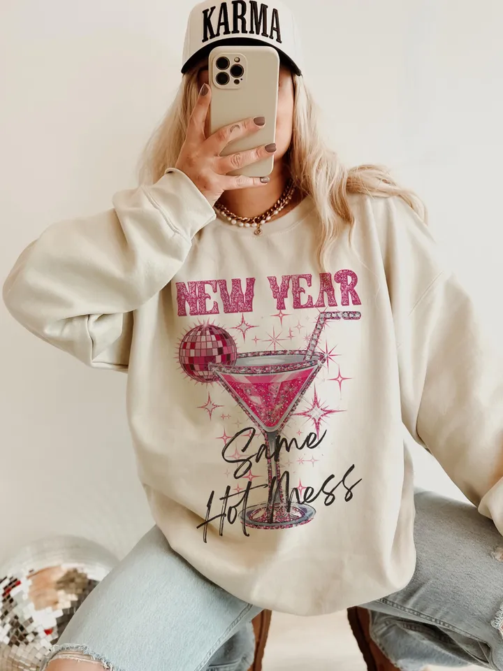 New Year Hot Mess PNG, Funny Drinking Martini png, Alcohol New Year Party png, Adult Humor Png, New Year Sarcastic Shirt, Disco Ball png