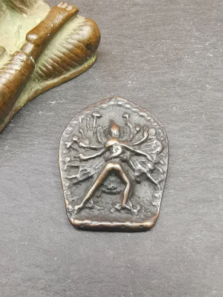 Gandhanra Acient Tibetan Buddhism Kalacakra-vajra Amulet Badge,60 years old,Made of Thokcha, 1.5" × 1.22"