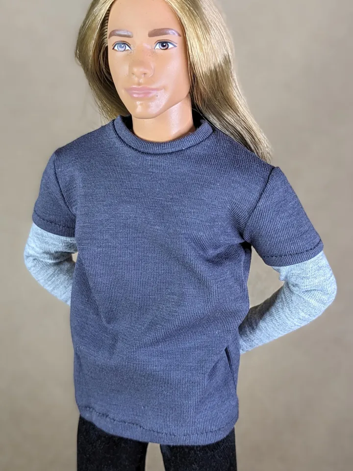 Gray long-sleeve T-shirt for 12-inch fashion male dolls