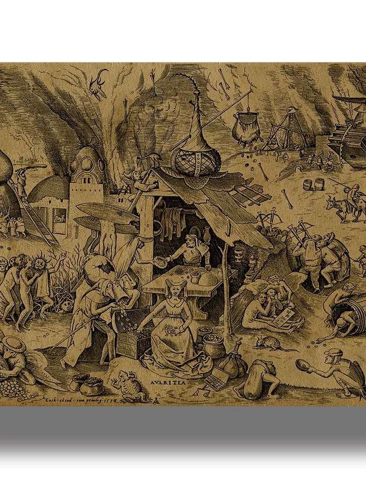 Avaritia. Greed. The Seven deadly sins. Pieter Bruegel the Elder.