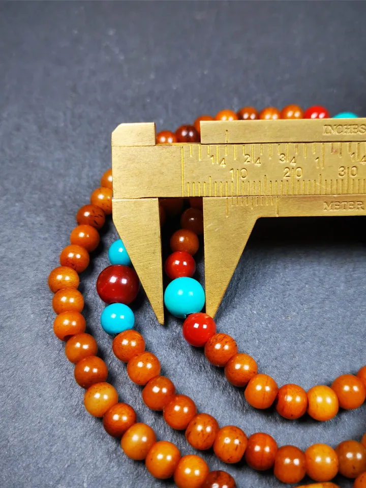 Gandhanra Old Tibetan 108 Yak Bone Mala,Small Size Prayer Beads Necklace,Rosary Beads for Meditation,Diameter 0.24", Circumference 24"
