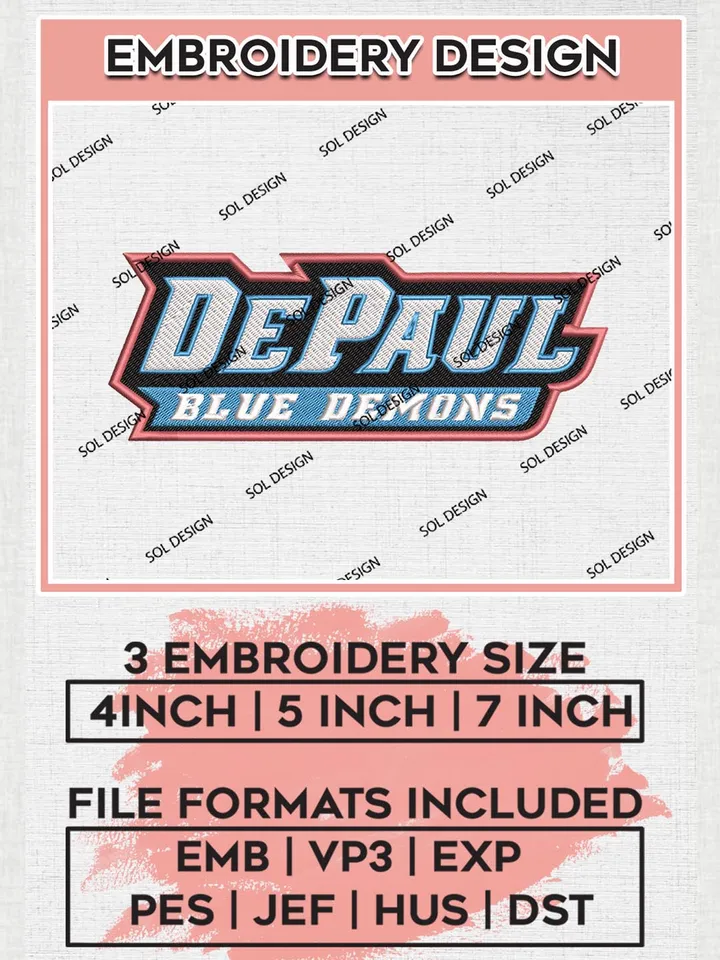 NCAA DePaul Blue Demons Team Wordmark Logo Machine Embroidery Design, NCAA DePaul Blue Demons Team Design Design files, NCAA Team Embroidery Designs, NCAA Machine Embroidery Designs, Digital Download