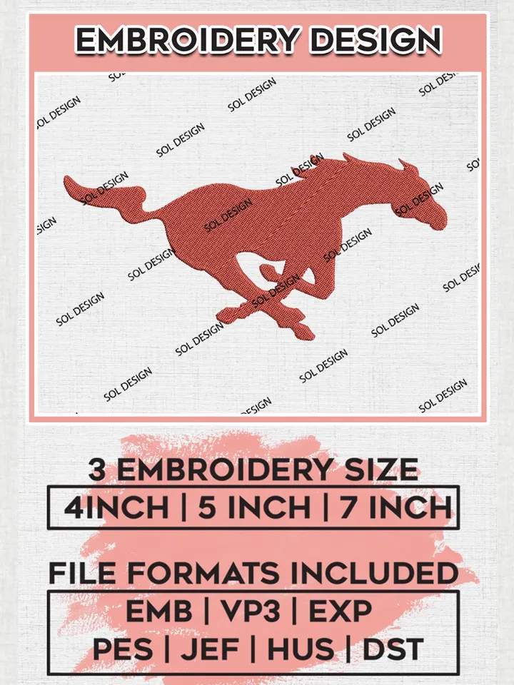 SMU Mustangs Logo Machine Embroidery Design, NCAA SMU Mustangs Embroidery Design Design files, NCAA Embroidery Designs, NCAA Machine Embroidery Designs, Digital Download