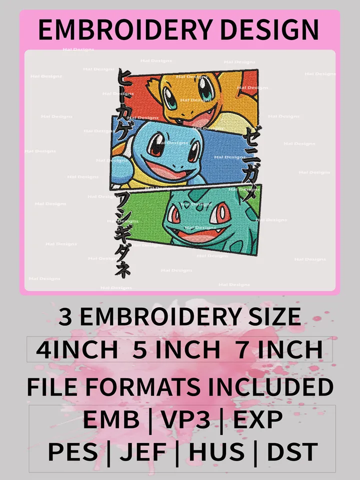 Pokemon Charizard, Blastoise & Venasaur Embroidery Design, Pokemon Dmbroidery, Anime Design, Embroidery file, Digital download