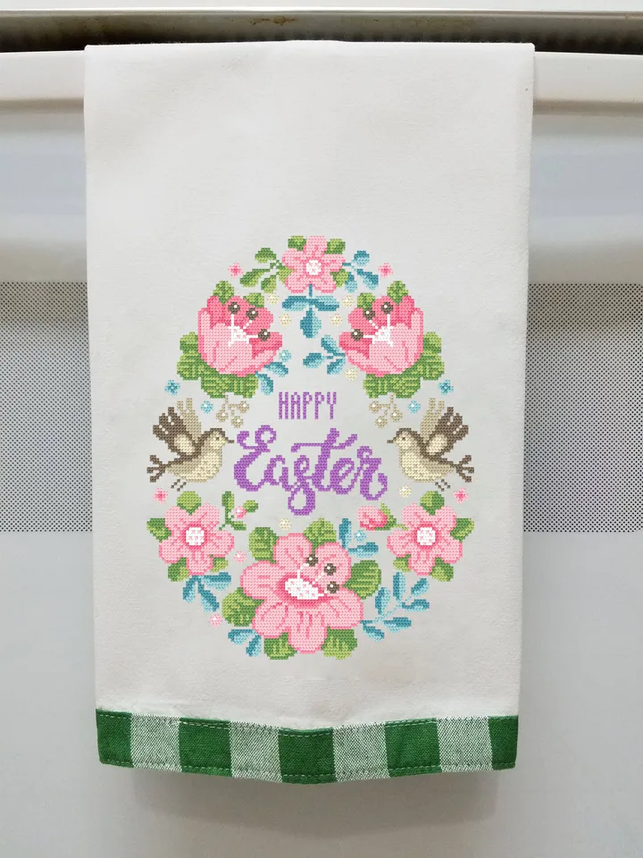 Floral easter egg cross stitch pattern PDF Pastel cross stitch Happy Easter cross stitch download PDF, Watercolor floral easter ornament #T7