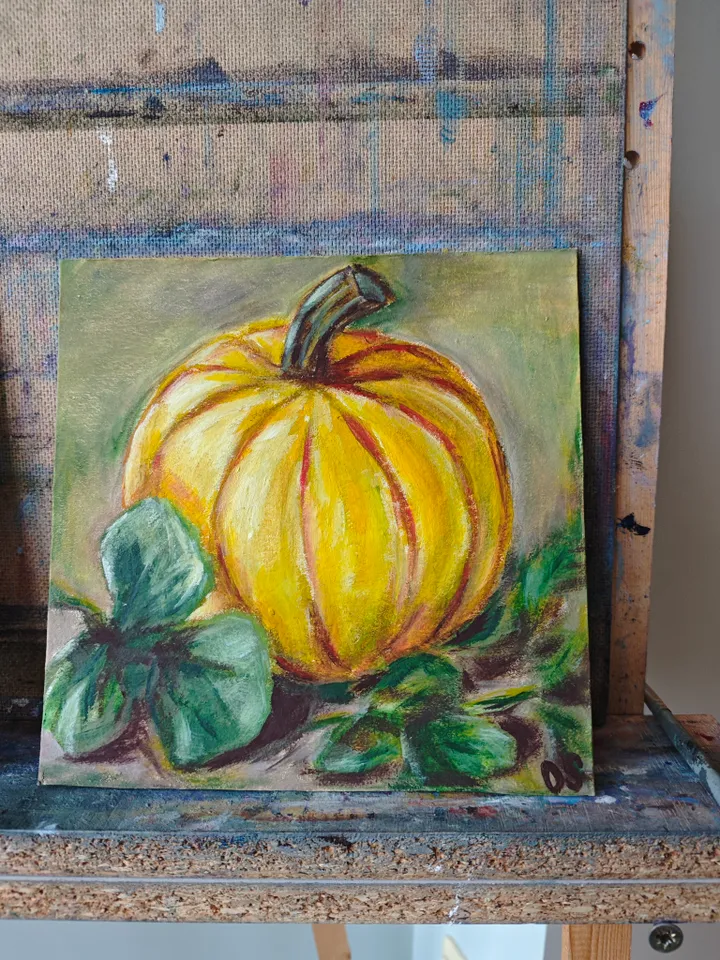 Pumpkin Original Painting Vegetable Original Art Pumpkin Modern Artwork Bright Yellow Pumpkin Oil Painting Fruits And Vegetables Wall Art Decor 8 x 8 inches by OlgaSokolovaArt