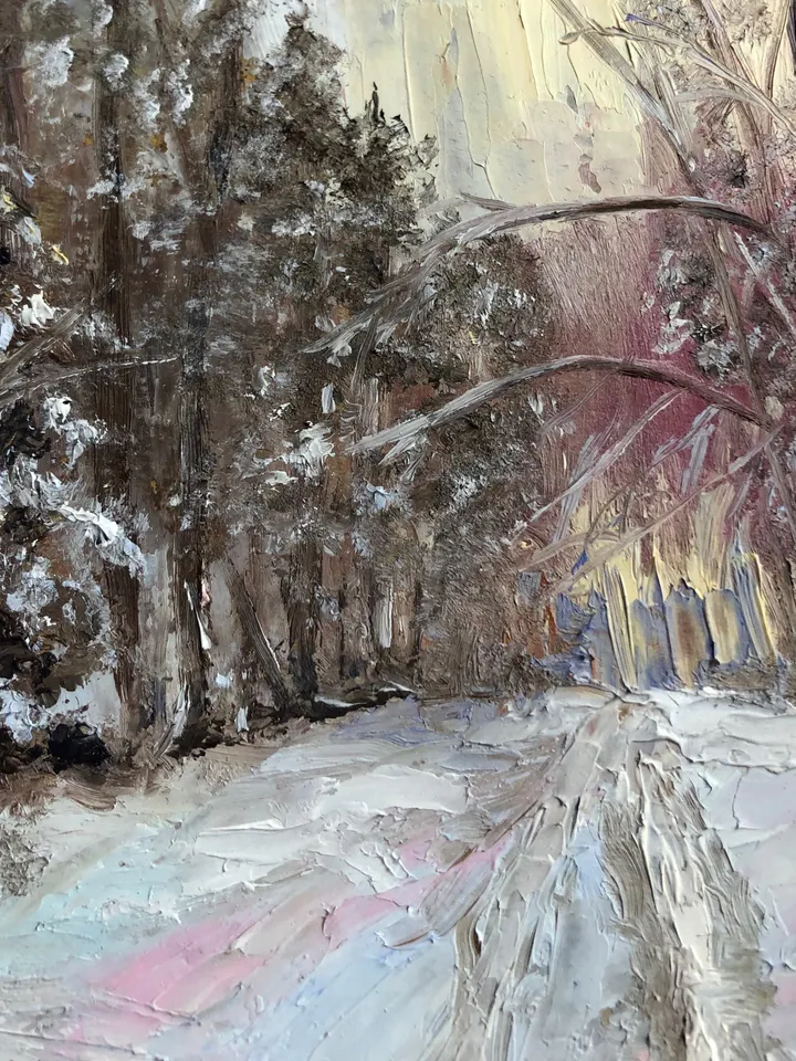 In the winter forest original oil painting hand painted modern impasto painting wall art 6x9 inches