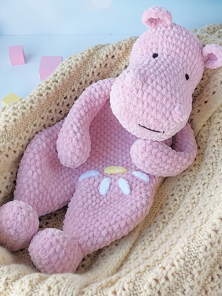 Pattern crochet animal, Hippo comforter, Snuggler toys, Pattern Hippo, Amigurumi Hippo Lovey, PDF Tutorial in English.